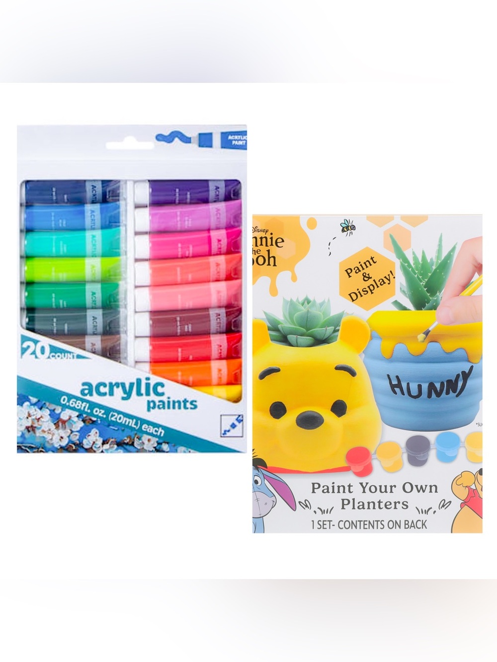 Brand New Crafting Bundle! Pooh Painting Planters Set & 20-Count Acrylic Set NWT